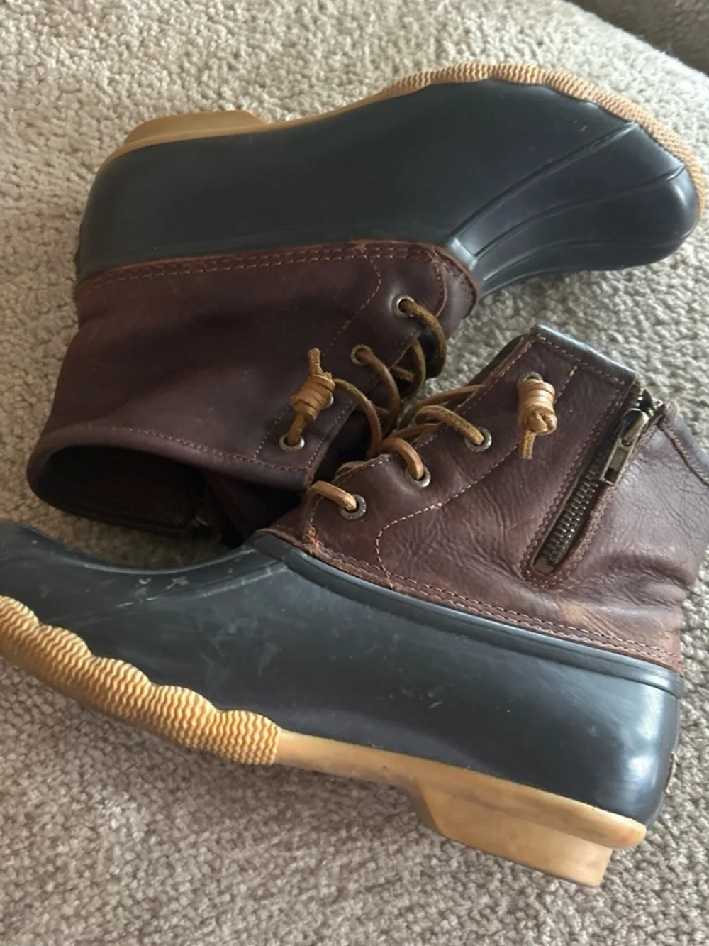 Sperry Brown Leather and Black Rubber Waterproof Women's Duck Boots